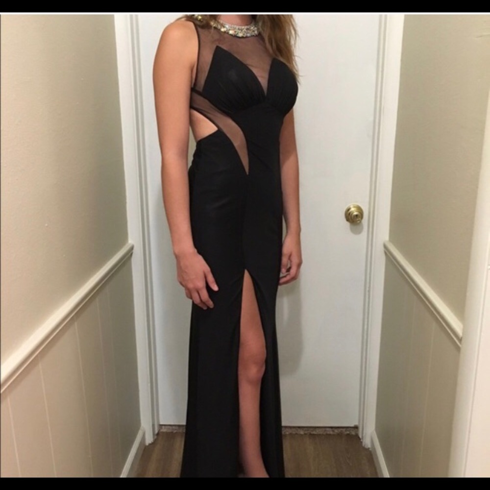 Black open back gown.